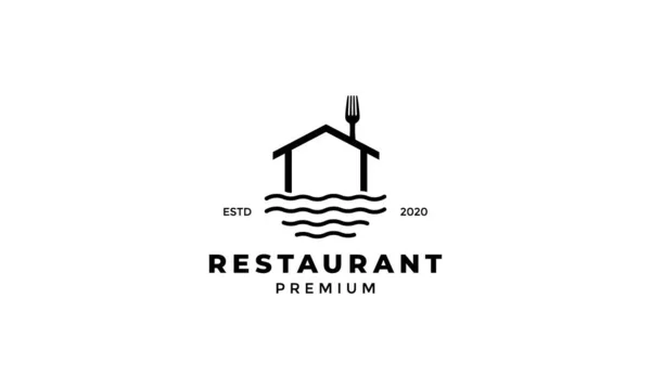 Línea Casa Casa Con Tenedor Cuchara Restaurante Diseño Del Logotipo — Archivo Imágenes Vectoriales