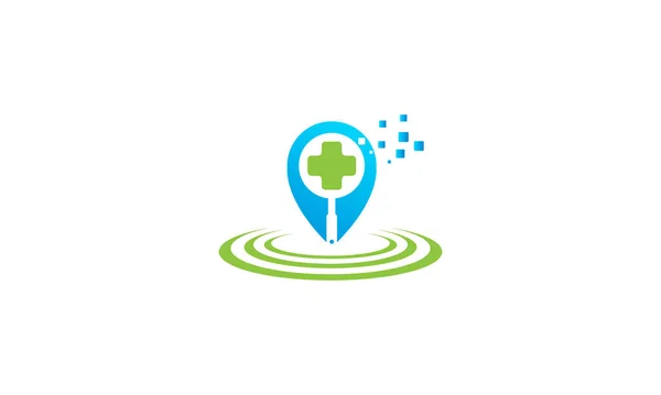 ヘルスケアや病院や医療検索の位置点のロゴデザイン — ストックベクタ