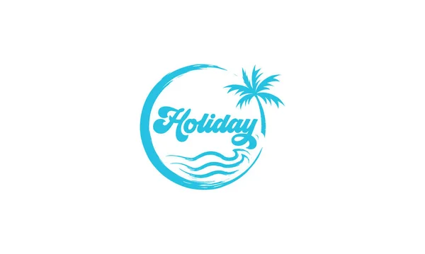 Mar Vacaciones Con Palmera Cocotero Diseño Logotipo Vintage — Archivo Imágenes Vectoriales