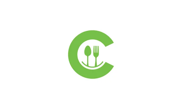 Letra Inicial Con Tenedor Cuchara Restaurante Menú Cocina Logo Diseño — Vector de stock