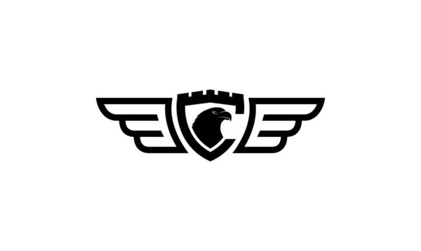 vintage eagle head on shield  and wings line logo design
