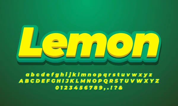 黄色柠檬3D字母表文字效果或字体效果风格设计 — 图库矢量图片