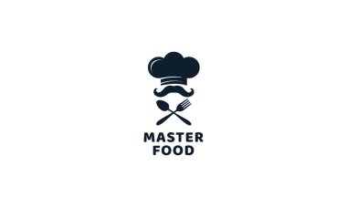 Çatal, kaşık veya restoran logo ikonu vektörlü çizim şefi şapkası bıyığı 
