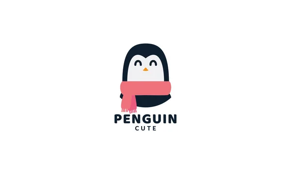Illust Uroczy Kreskówka Pingwin Szalik Głowa Twarz Uśmiech Abstrakcyjny Logo — Wektor stockowy