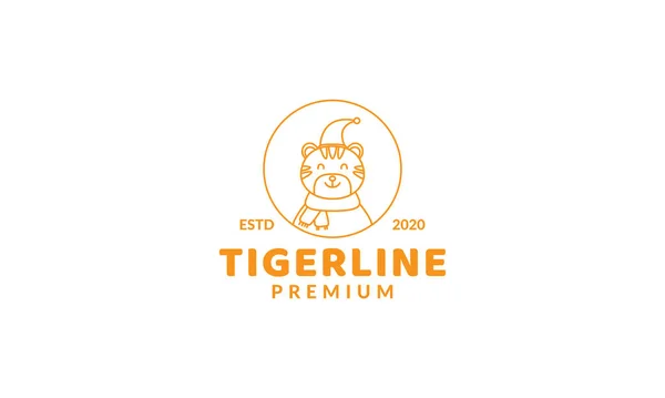 Ilustração Bonito Desenho Animado Tigre Sorriso Linha Círculo Logotipo Ícone —  Vetores de Stock