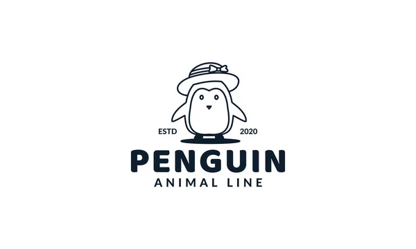 Illustratie Schattig Cartoon Dier Pinguïn Kinderen Met Hoed Lijn Logo — Stockvector
