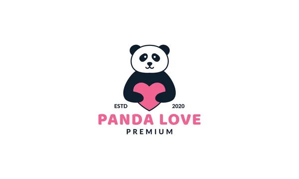 Illust Schattig Cartoon Panda Knuffel Hart Liefde Logo Pictogram Vector — Stockvector
