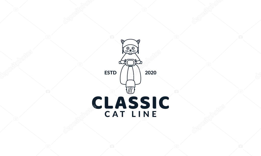 illustration cute cartoon cat ride motorcycle logo icon vector