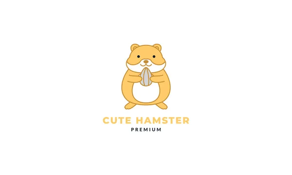 Hamster Pet Mit Sonnenblumenkernen Niedlich Cartoon Logo Icon Illustration Vektor — Stockvektor