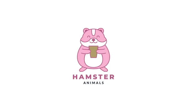 Hamstertier Mit Glas Niedlich Cartoon Logo Symbol Illustration Vektor — Stockvektor