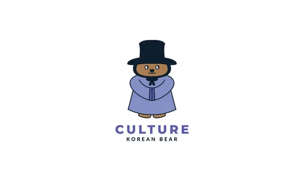 Medvěd Korejskou Kulturou Tradiční Tkaniny Ilustrace Roztomilé Kreslené — Stockový vektor