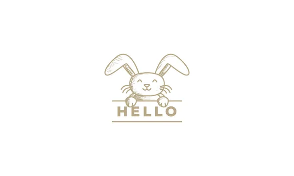 Retro Linie Kaninchen Oder Hase Mit Banner Niedlichen Cartoon Logo — Stockvektor