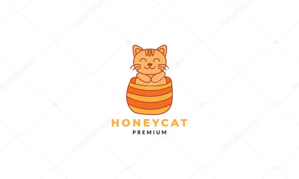 Cat or kitty or kitten or pet hiding cute cartoon logo icon illustration vector