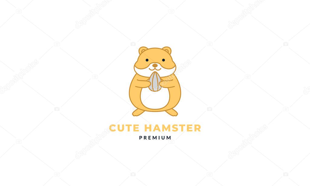 Hamster pet with sunflower seed cute cartoon logo icon illustration vector