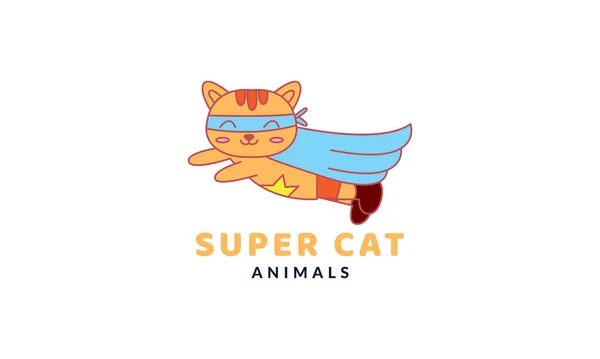 Gato Gatito Gatito Mascota Como Superhéroe Lindo Dibujo Animado Logotipo — Vector de stock
