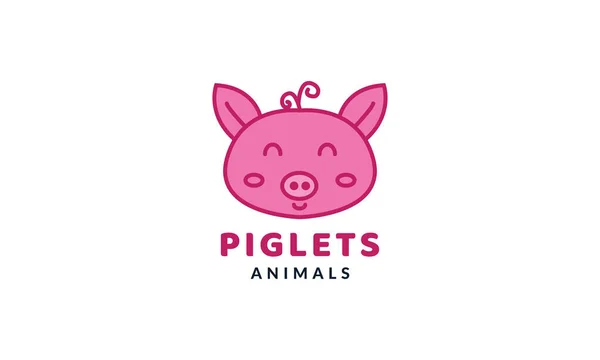 Pig Piglets Head Face Smile Cute Cartoon Logo Vector Illustration — Stock Vector
