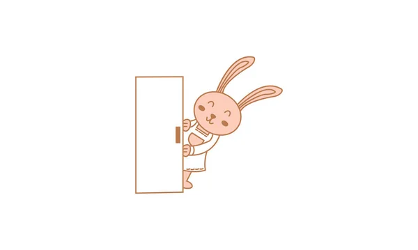 Kaninchen Oder Hase Oder Haustier Auf Tür Niedlich Cartoon Logo — Stockvektor