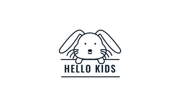 Kaninchen Oder Hase Linie Mit Banner Niedlich Cartoon Logo Vektor — Stockvektor
