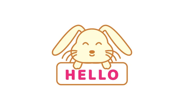 Kaninchen Oder Hase Lächeln Glücklich Mit Banner Niedlich Cartoon Logo — Stockvektor