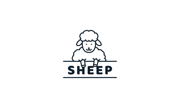 Owiec Uśmiech Szczęśliwy Chorągiewką Cute Cartoon Logo Wektor Ilustracji — Wektor stockowy