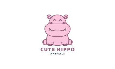 Su aygırı ya da bebek su aygırı gülümsemesi sevimli logo vektör çizimi