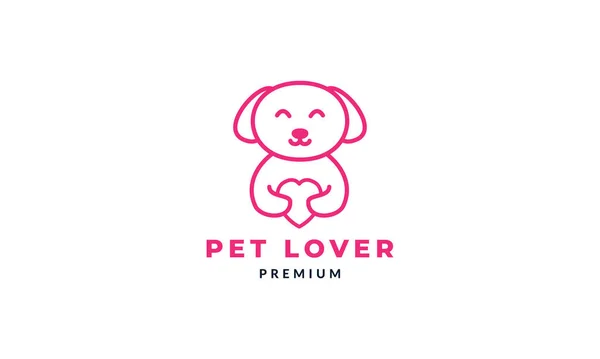 Dog Pet Love Heart Cute Cartoon Logo Vector Icon Illustration — Stock Vector