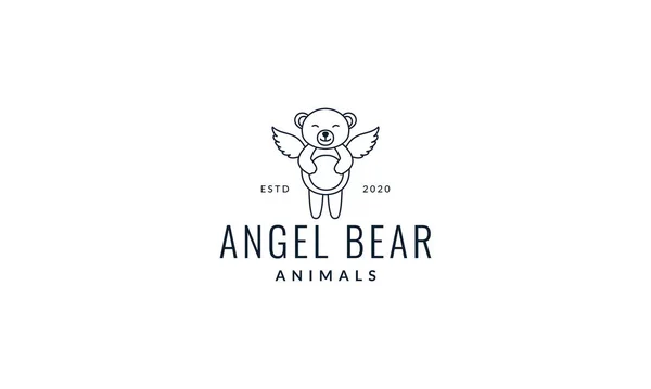 Urso Com Asa Bonito Desenho Animado Logotipo Vetor Ilustração Design — Vetor de Stock