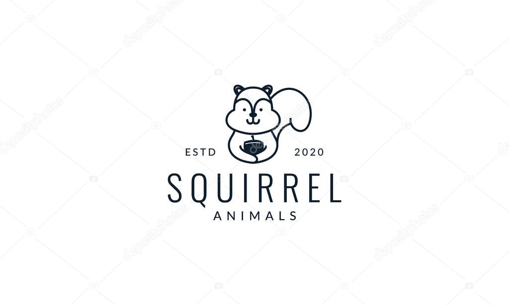 Animal squirrel with oak  cute cartoon logo  vector illustration design