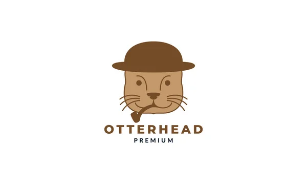 Tête Loutre Avec Chapeau Dessin Animé Mignon Logo Vectoriel Illustration — Image vectorielle