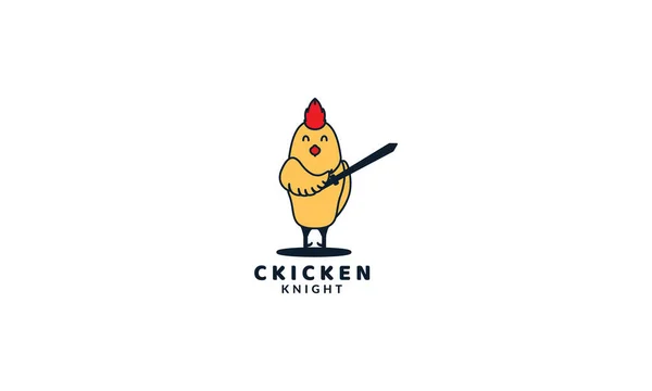 Kurczak Lub Kura Lub Kogut Mieczem Cute Kreskówka Logo Wektor — Wektor stockowy