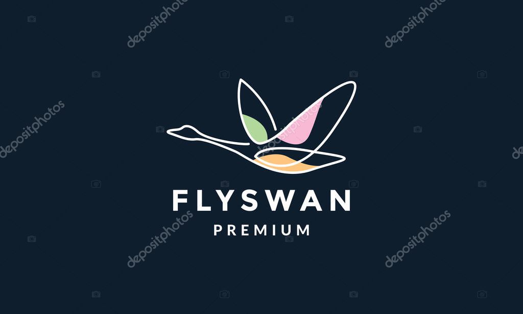 Bird swan or goose fly line abstract logo vector illustration design