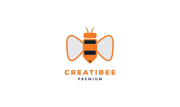 animal insect bee with creative pen modern logo vector icon illustration design