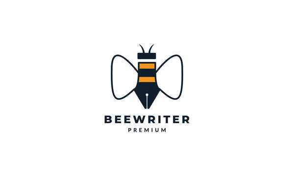 animal insect bee with pen writer modern logo vector icon illustration design