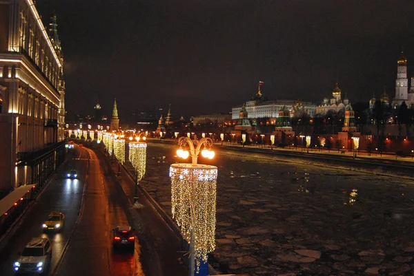 Neujahrskreml Blick Von Der Brücke Moskau Russland — Stockfoto