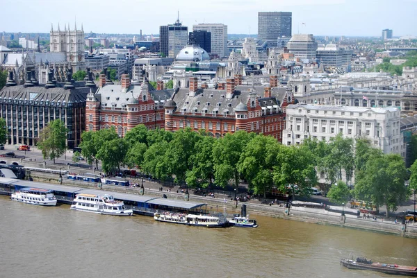 Tre Båtar Vid Westminster Pier Themsen London Utsikt Från London — Stockfoto