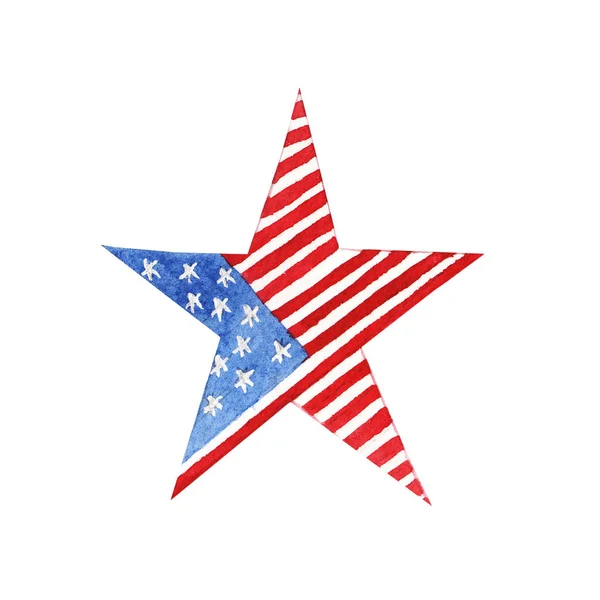 白い背景に隔離されたアメリカの旗を持つ手描き水彩星 単一のオブジェクト グリーティングカードの要素 バナー — ストック写真