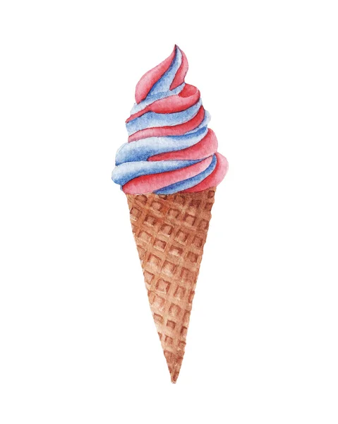 배경에 손으로 수채화 아이스크림 빨간색과 파란색 미국의 인사말 스크랩북에 — 스톡 사진