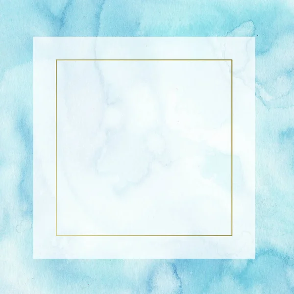 painted watercolor turquoise abstract border frame with stains and washes.