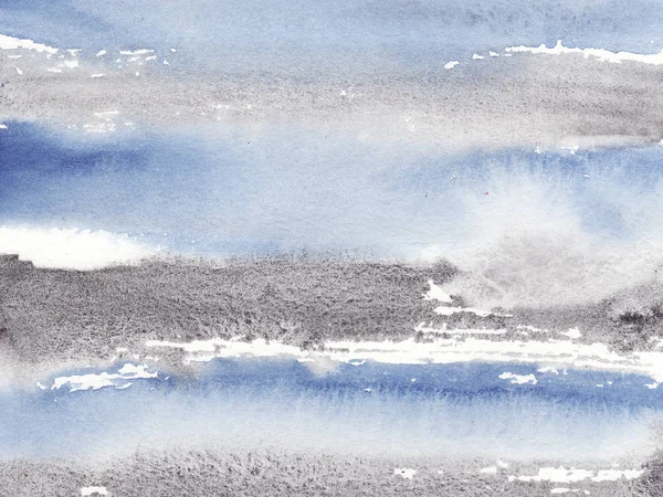 Абстрактный акварельный влажный синий и черный полосатый фон с пятнами. Акварель . — стоковое фото