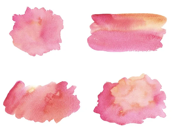 WaterColor våt rosa, korall och orange set penseldrag isolerade på vit bakgrund — Stockfoto