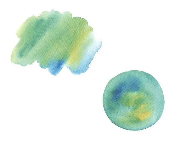 Aquarell nasser Türkis, grüner und blauer Pinselstrich auf weißem Hintergrund — Stockfoto