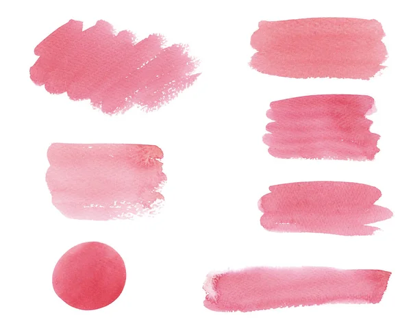 Watercolor Wet pink, coral  set brush strokes isolated on white background — Stock Photo, Image