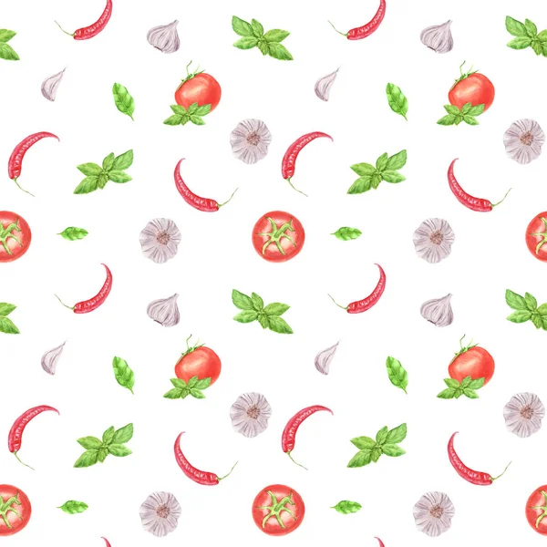 흰색 배경에 수채화 야채 원활한 패턴. — 스톡 사진