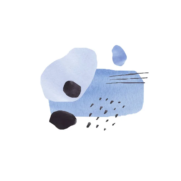 手绘水彩抽象大蓝黑的污点和画笔笔画孤立在白色背景上 — 图库照片