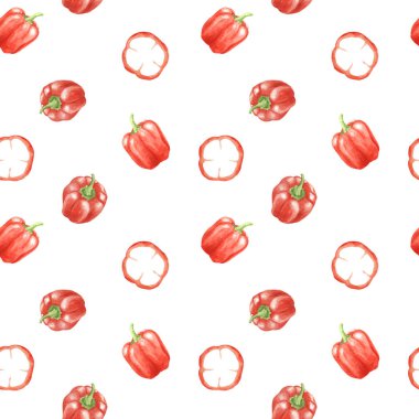 Biber ile suluboya sebze dikişsiz desen.