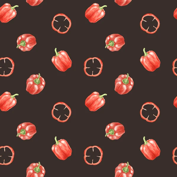 피망을 가진 수채화 야채 원활한 패턴. — 스톡 사진