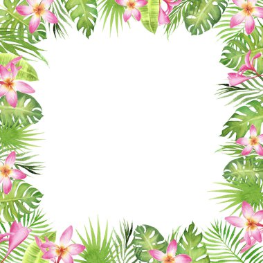 suluboya sınır çerçeve yeşil tropikal yaprakları ve çiçekler