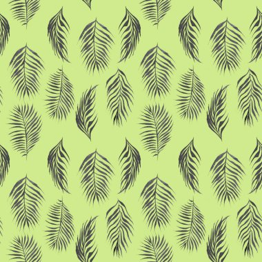siyah palmiye ağacı yaprakları ile suluboya basit çiçek tropikal dikişsiz desen