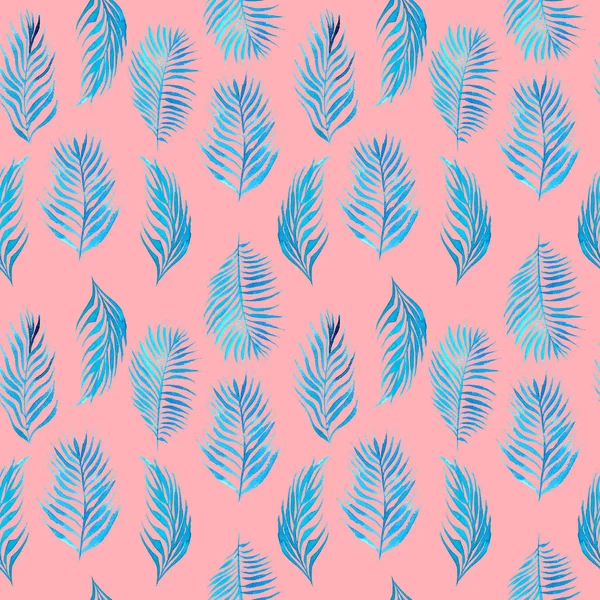 Akvarell enkla blommiga tropiska sömlösa mönster med färgglada trendiga palmblad — Stockfoto