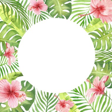 suluboya sınır çerçeve yeşil tropikal yaprakları ve çiçekler